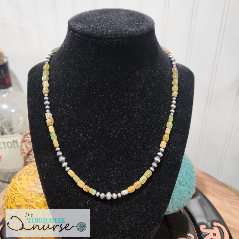 Turquoise and sterling pearl necklace